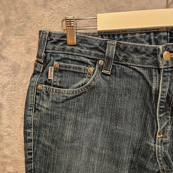 Carhartt curvy fit jeans Womens 12 denim Boot Cut Dark Wash Logo Mom casual work - Picture 7 of 12